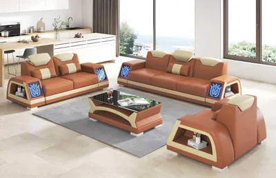 Immagine prodotto di Set completo di divani Set di divani in pelle divani 3 pezzi divani marrone