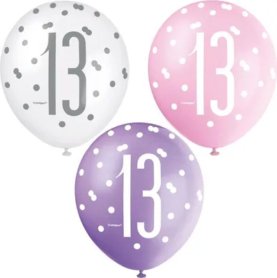 Produktbild von 6 Luftballons rosa & silber Zahl 13