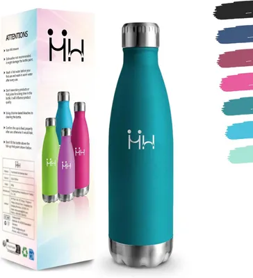 Produktbild von Trinkflasche, 500 ml, BPA-frei, Edelstahl-Trinkflasche, 304 Edelstahl, Wasserflasche, doppelwandig, vakuumisoliert, Isolierflasche für Schule, Reisen