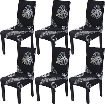 Produktbild von (6er-Pack Stuhlhussen, Schwarz) Armloser Stretch-Stuhlbezug für Esszimmer-Sitzkissen, Stuhlschutzbezug, abnehmbar und waschbar