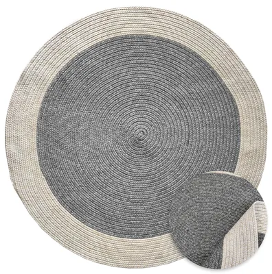 Produktbild von Outdoor & Indoor Teppich - Umkehrbar - Flachgewebe Sisaloptik - Wetterfest - Wohnzimmer Balkon Küche - Handgearbeitet - Modernes Boho Jute Stil - Crème - Silber - Ø120cm Rund