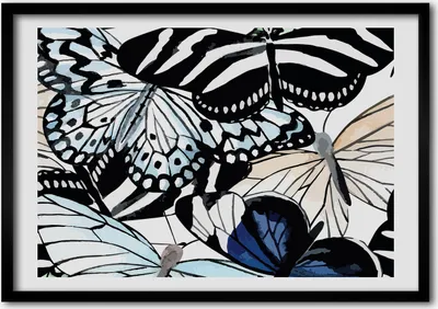 Produktbild von Bild - Bilderrahmen - 100 cm x 70 cm - MDF - Rahmen - Foto - Wandkunst Schmetterlinge und Blumen