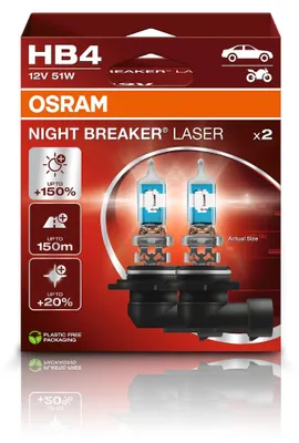 Produktbild von Osram NIGHT BREAKER LASER HB4, +150% mehr Helligkeit, Halogen-Scheinwerferlampe,