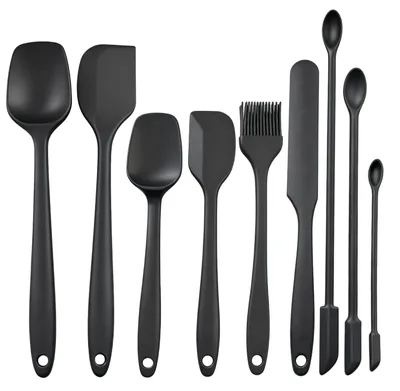 Produktbild von Silikonspatel-Set, schwarz, Kochlöffel, Teigschaber, Spatel, Pinsel, hitzebeständig, spülmaschinenfest