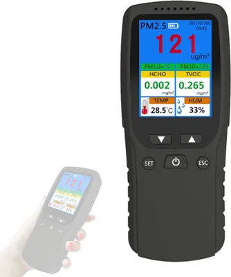 Zdjęcie produktu dla Przenośny wewnętrzny detektor PM2,5, wielofunkcyjny termohigrometr, domowy cyfrowy detektor powietrza LCD, inteligentny analizator jakości powietrza, monitor zanieczyszczenia powietrza w gospodarstwie domowym