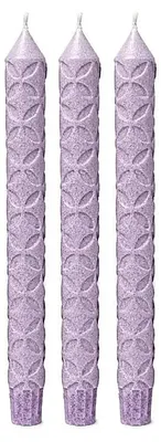 Image de Bougie De Dîner Fleur De Vie Motif Stéarine Violet --paquet De 3 Pièces - 23x2.2 Cm