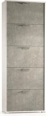 Produktbild von Schuhregal Dmiano, Mehrzweck - Eingangsmöbel mit 5 Klapptüren, Schuhschrank mit doppelter Tiefe, 100%  Italy, 67x28h183 cm, Weiß und Beton