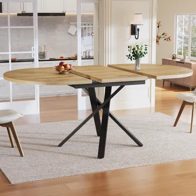 Produktbild von STILVORA Esstisch ausziehbar rund-oval mit X-Metallgestell, Küchentisch mit verstellbaren Füßen in Holz-Optik, Wohnzimmertisch stabil im modernen Design