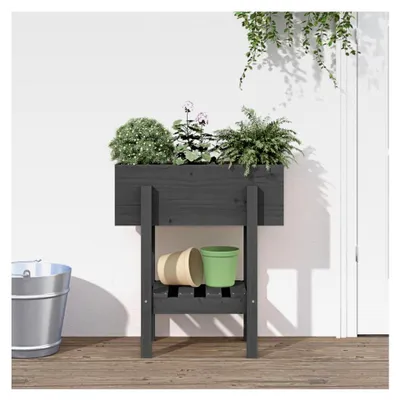 Produktbild von Pflanzkübel Grau 62x30x69 cm aus massivem Kiefernholz, Blumentopf für Balkon, Terrasse und Garten