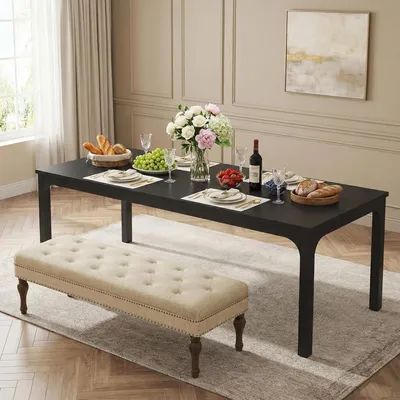 Image de Table de salle à manger Lailang, 200 cm, table de cuisine, table pour salle à manger, table en bois, table pour 8 personnes, grande table rectangulaire, dimensions : 200 x 70 x 75 cm, couleur : noir