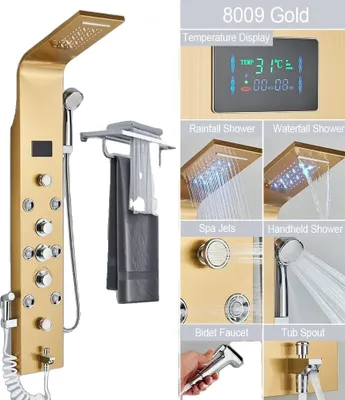 Immagine prodotto di Pannello doccia  funzione pioggia e cascata, display della temperatura, oro 8009