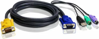 Produktbild von ATEN PS/2-USB-KVM-Kabel, 1,8 m, 1,8 m, PS/2, PS/2, VGA, Schwarz, HDB-15, 2 x PS/2, USB A