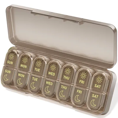 Produktbild von Tablettenbox 7 Tage Morgens Abends 2 Fächer Braun BPA Frei