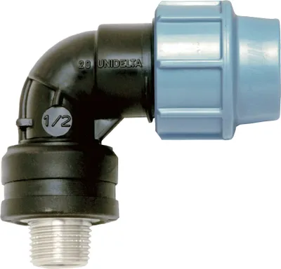 Produktbild von Unidelta PP Winkel 90° mit Messing-Außengewinde 25mm x 3/4"