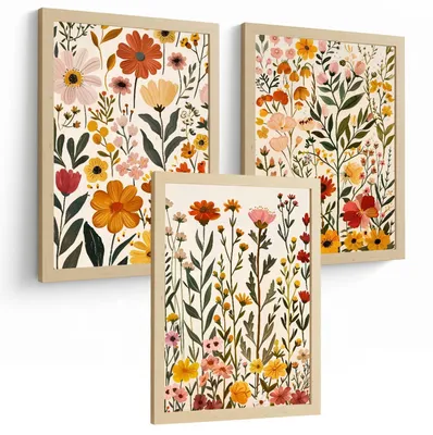 3 Aquarellblumen-Prints, A4, botanische Wanddekoration