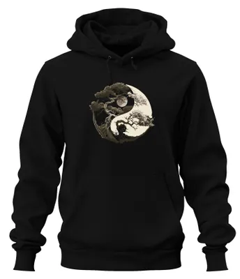 Obrázok produktu pre Uni mikina s kapucňou Tree of Life Yin Yang Moon Zen Balance Nature Meditation Yoga, čierna, L