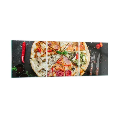 Produktbild von Bilder auf glas - Pizza Käse Tomaten - 90x30cm - Glasbilder - Wandbilder - Kunstdruck - zum Aufhängen bereit - Wanddekoration aus Glas - Glas Bilder - Wandbild auf Glas - 3 Teile - GCA90x30-4118
