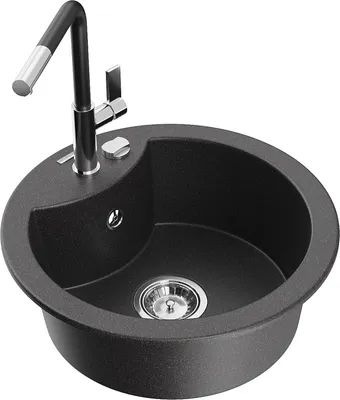 Produktbild von Mexen Diego 1-Becken-Granitspüle mit Mischbatterie Flora, Schwarz gesprenkelt - 6512-76-670401-07