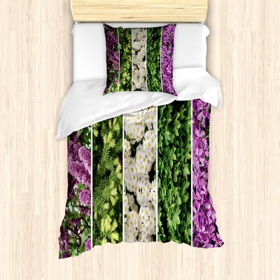 Produktbild von ABAKUHAUS Blume Mantele, Blooming Bouquet Romantik, Milbensicher Allergiker geeignet mit Kissenbezügen, 135 cm x 200 cm - 80 x 80 cm, grün Violett