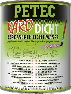 Produktbild von PETEC Karo-Dicht Karosseriedichtmasse grau 1000 g Dose, Karosserie Dichtmasse überlackierbar, streichbar, Pinseldose 94130