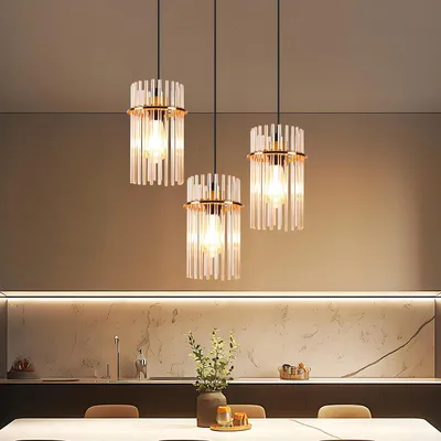 Immagine prodotto di ZMH lampada a sospensione a 3 fiamme lampada a sospensione tavolo da pranzo - lampada a sospensione rotonda oro E27 lampada a sospensione in vetro Ø 16 per sala da pranzo cucina soggiorno bar caffè (senza lampadina)