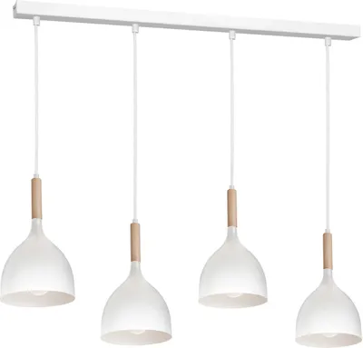 Zdjęcie produktu dla Lampa wisząca biała z elementami drewnianymi 4 klosze listwa Noak wood 4xE27 15W Luminex