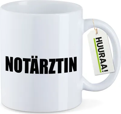 Produktbild von Huuraa Kaffeetasse Notärztin Schriftzug 330ml Weiß Keramik Kaffeebecher Geschenkidee