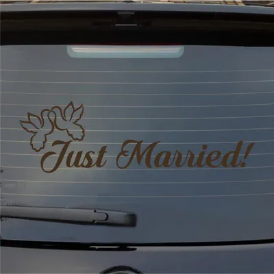 Produktbild von Heckscheibenaufkleber Just Married Tauben Liebe Hochzeit 55x16,5 cm Braun Auto Aufkleber Sticker