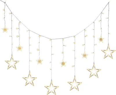 Produktbild von 138er LED Lichtervorhang 6 große 6 kleine Sterne warmweiß 165x70cm außen BA11342