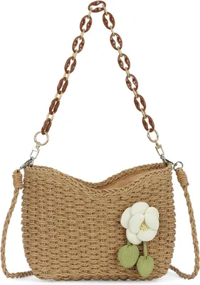 Produktbild von Schultertas aus Rattan, mit Blumenmuster, 27x20x8 cm, für die Freizeit