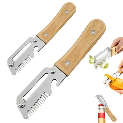 Immagine prodotto di Set di 2 pelapatate multifunzione con manico in legno