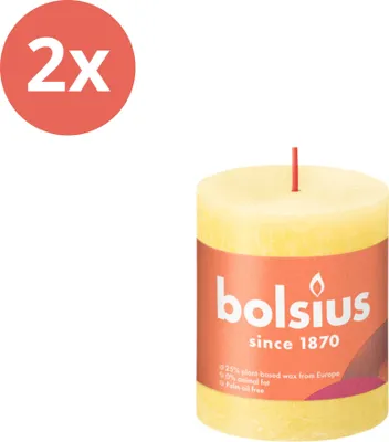 Imagen del producto de Bolsius - Vela rústica en forma de tronco - 80/68 - 1 unidad por paquete - Amarillo brillante - Paquete económico - 2 unidades
