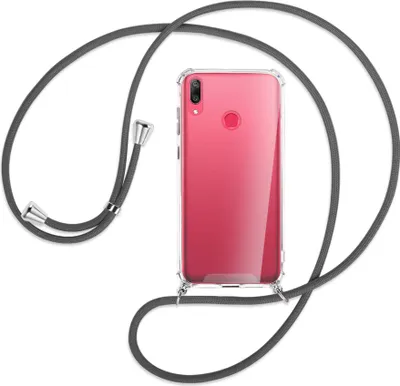 Produktbild von Handykette Backcover-Schutzhülle mit Band (Metall silberfarben) für Huawei Y7 2019, Y7 Prime 2019 - dunkelgrau