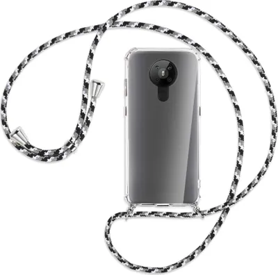 Produktbild von Handykette Backcover-Schutzhülle mit Band (Metall silberfarben) für Nokia 5.3 - schwarz/grau/weiß