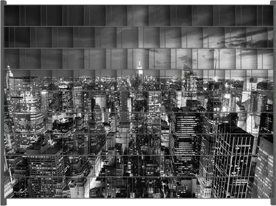 Produktbild von Wallario Zaunsichtschutz mit Motiv New York bei Nacht - Panoramablick über die Stadt - schwarzweiß für Ein- und Doppelstabmatten Zäune in der Größe 250 x 180 cm