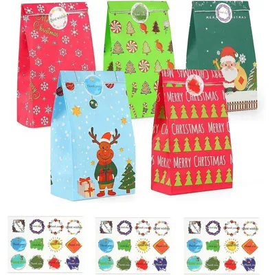 Produktbild von Geschenktüten Weihnachten Kraftpapier Bunt 50 Stück Klein mit Aufklebern