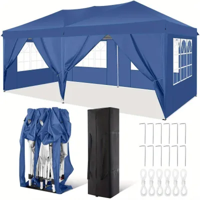 Image de Tente pop-up de 3x6 mètres - Tente de réception - Pavillon - Toile d'ombrage - Tente parasol - Bleu