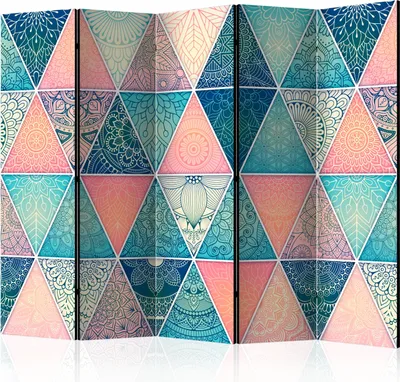 Produktbild von Akusticher Raumteiler geometrische Muster Foto Paravent 225x172 cm beidseitig auf Vlies-Leinwand bedruckt Akustikschaum Trennwand Spanische Wand Sichtschutz Home Office Mandala f-A-0668-z-c
