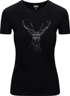 Produktbild von Diarbo Damen T-Shirt mit Aufdruck Wildtierporträts Hirschkopf Schwarz Gr.S