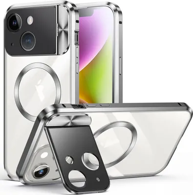 Immagine prodotto di Custodia per iPhone 13 compatibile con MagSafe, anello per fotocamera integrato, assorbimento magnetico, struttura in metallo, custodia protettiva Argento