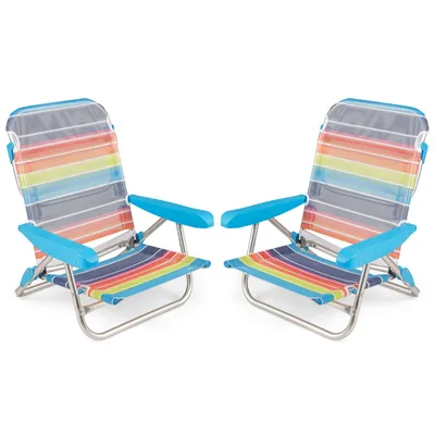 Produktbild von COSTWAY Strandstühle 2er Set klappbar, Campingstühle mit verstellbarer Rückenlehne, Schultergurten & Armlehnen, Klappstühle, Outdoor-Stühle bis 150kg