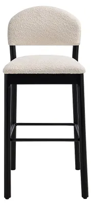Produktbild von 2er-Set Barhocker aus Bouclé-Stoff und schwarzem Hevea-Holz - Weiß ZAPOLKA