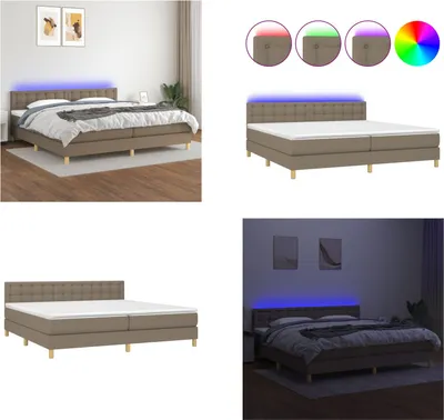 Produktbild von vidaXL Boxspringbett mit Matratze & LED Taupe 200x200 cm Stoff - Boxspringbett - Boxspringbetten - Bett - Schlafzimmermöbel