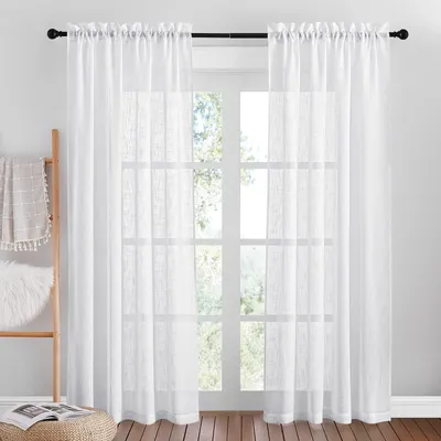 Store 2er-Set, 140x220 cm, Weiß, Polyester, Stangendurchzug