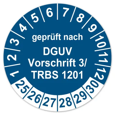 Prüfplakette DGUV V3 2025-2030, 50 Stück, blau, Ø30mm, Vinyl