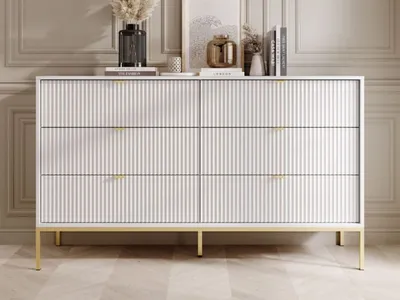 Produktbild von GrainGold Kommode Amber - Kommode mit Schubladen - Sideboard, TV-Kommode - Kommode Weiß mit Golden Beinen