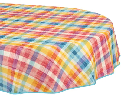 Produktbild von Tischdecke 140x280cm Oval Bunt Barcelona Stoff Premium Oldschool Karo wasserabweisend pflegeleicht mit Saumkante