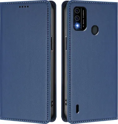 Image de Housse de téléphone portable pour itel A48, Cuir synthétique à rabat antichoc Housse magnétique avec support Bleu foncé