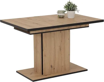 Imagen del producto de Silecomplaza, mesa de comedor "Ariana" con patas tipo columna, fabricada en material de madera melaminado, acabado "Artisan", extensible de 120-160x80x76 cm