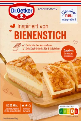 A product package for a cake mix, featuring an image of the finished cake.